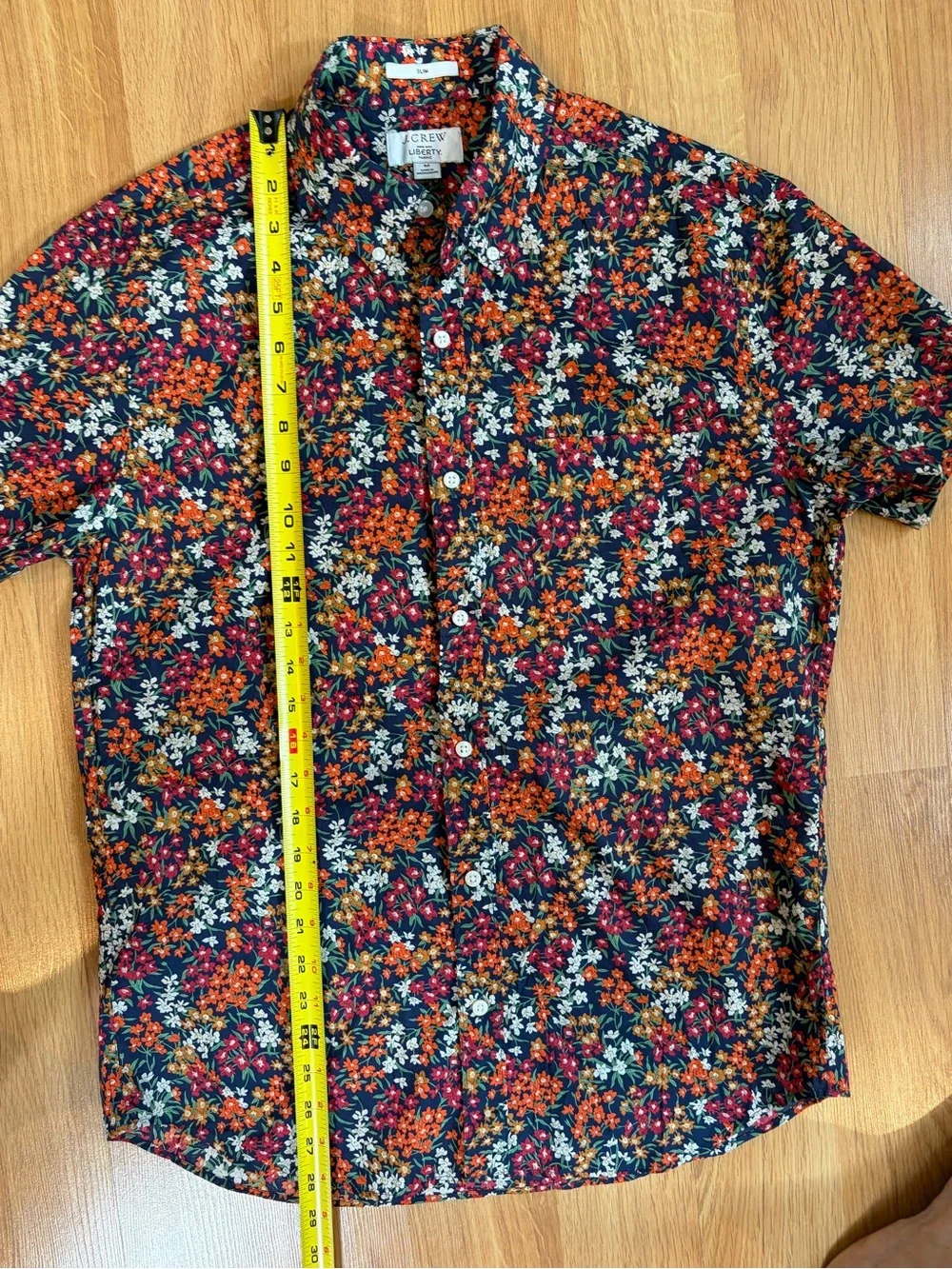 J. Crew Made with Liberty Fabric Navy Floral Short Sleeve Button Up Shirt Size M